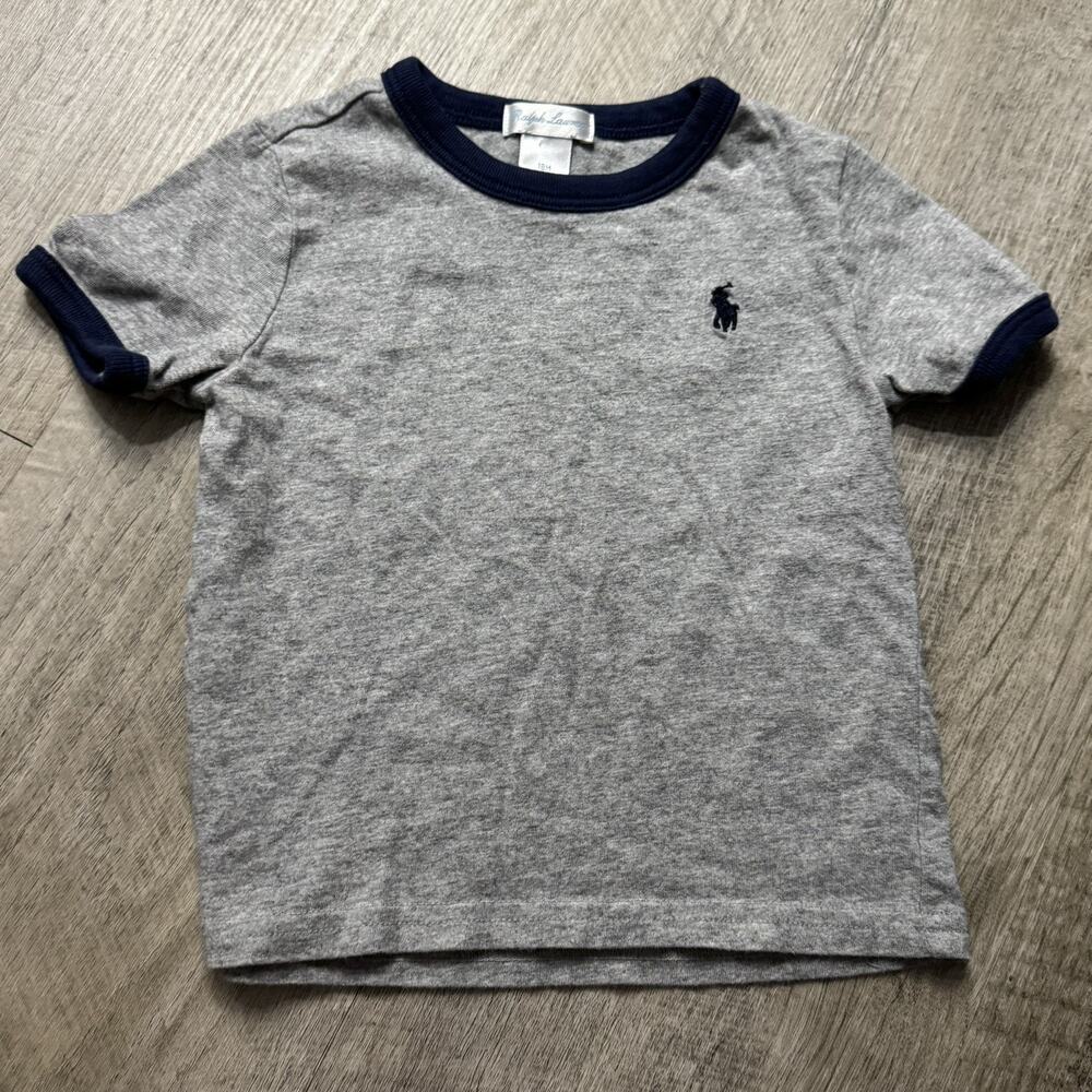 Ralph Lauren T Shirt Boys 18 Months Gray Blue Ringer Pony Logo Short Sleeve Tee